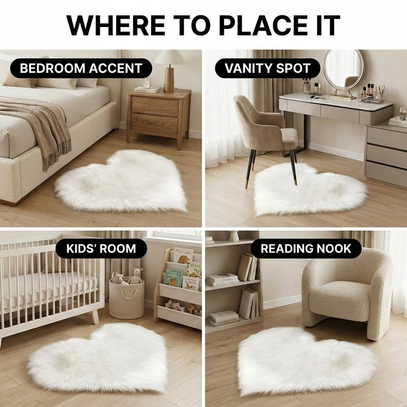 Heart Shaped Rug – Fluffy Faux Fur Plush Decor - 7