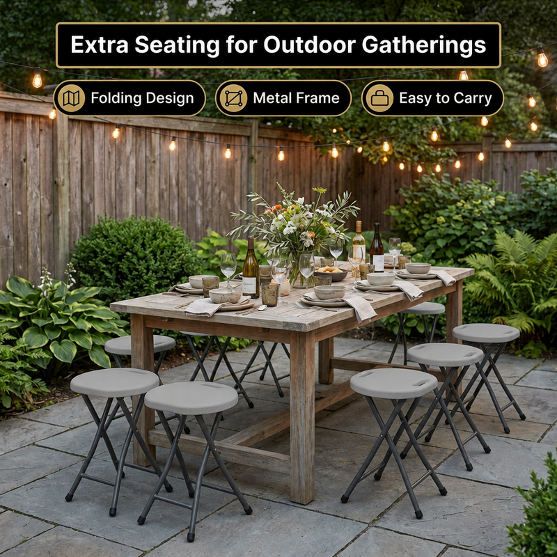 Folding Stool with Metal Frame – Indoor & Outdoor Seating - 7