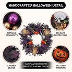HALLOWEEN WREATH WITH LIGHTS FOR FRONT DOOR – PRE-LIT PUMPKIN, WITCH & GOTHIC PORCH DÉCOR - 7