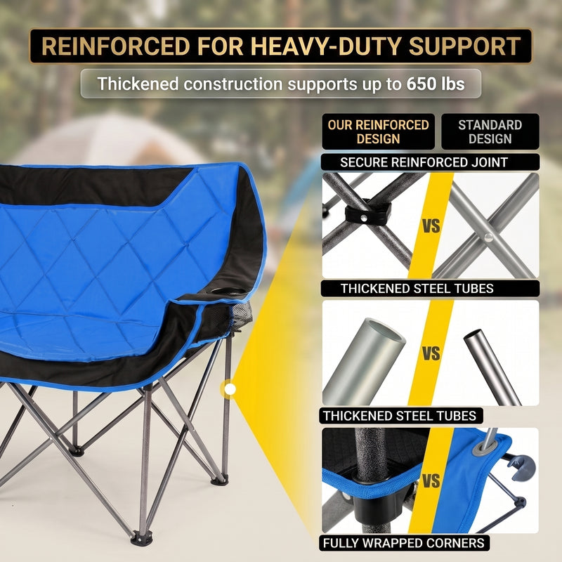 Oversized Padded 2-Person Folding Camping Loveseat Chair – Heavy Duty Outdoor Seating - 7