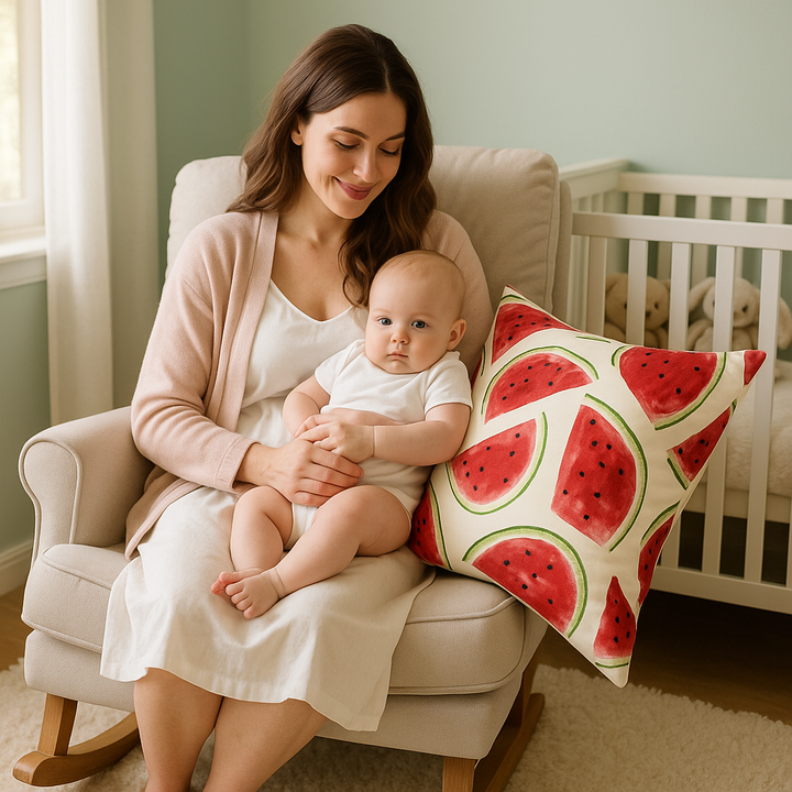 22" Natural And Red Watermelon Indoor Outdoor Throw Pillow