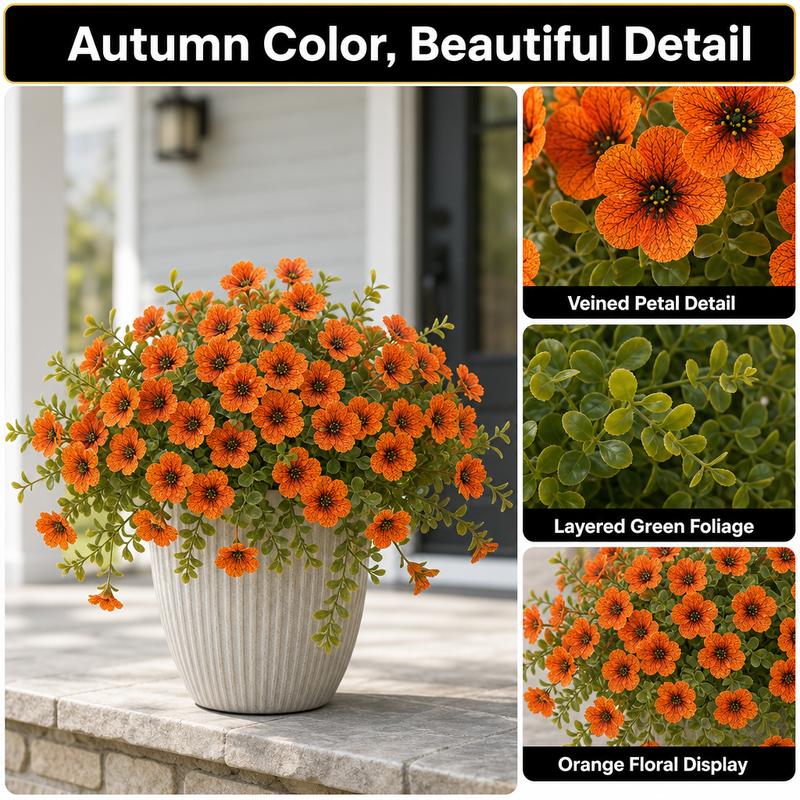 Artificial Fall Flowers for Outdoors – UV-Resistant, 12 Bundles - 7
