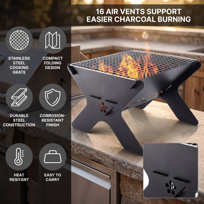 Portable Folding Charcoal Grill & Campfire Fire Pit - 7