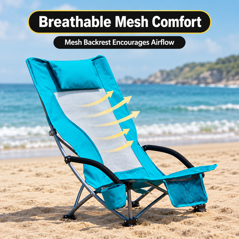 Folding Beach Chairs 2-Pack – Mesh Back with Cup Holders - 7