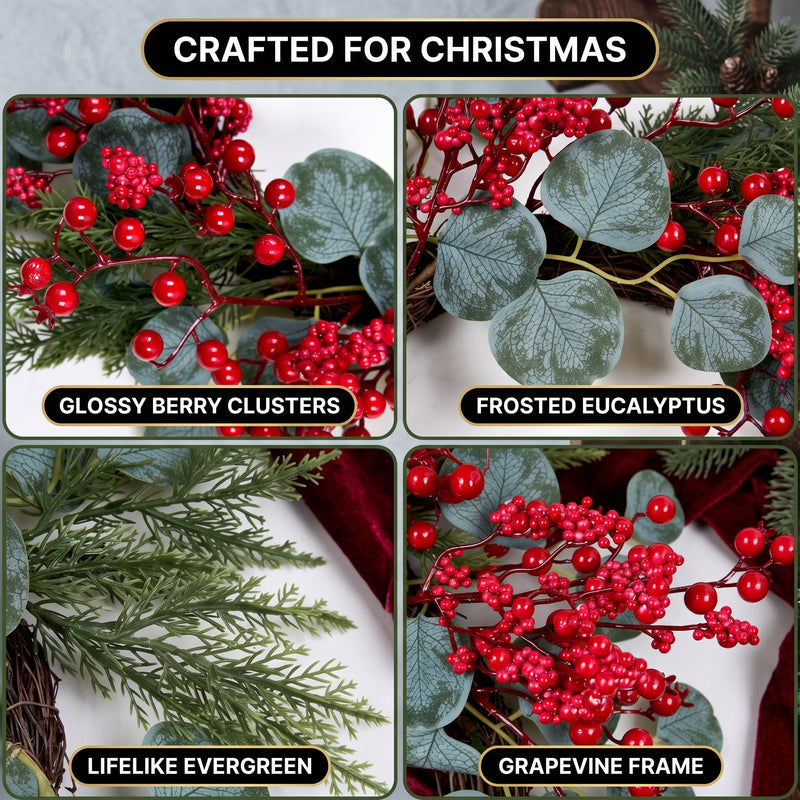 CHRISTMAS BERRY WREATH FOR FRONT DOOR – WINTER PINE HOLIDAY DÉCOR - 7