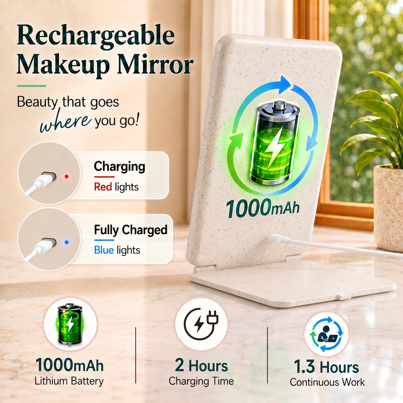 Portable LED Makeup Mirror – Rechargeable, Adjustable Brightness, Compact & Travel-Friendly - 7