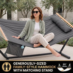 Outdoor Double Hammock with Stand for 2 – Heavy Duty Steel Frame, Pillow Included - 7