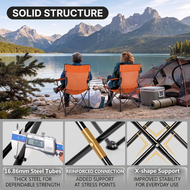 2 Pack Folding Camping Chairs with Cup Holders & Carry Bags - 7