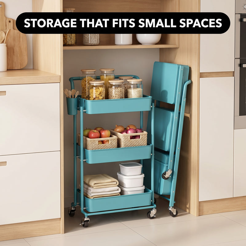 3-Tier Metal Rolling Cart – Foldable or Fixed Pegboard Styles - 7