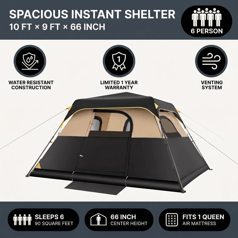 4-6 PERSON INSTANT CABIN CAMPING TENT – WATERPROOF FAMILY TENT WITH RAINFLY & CARRY BAG - 7