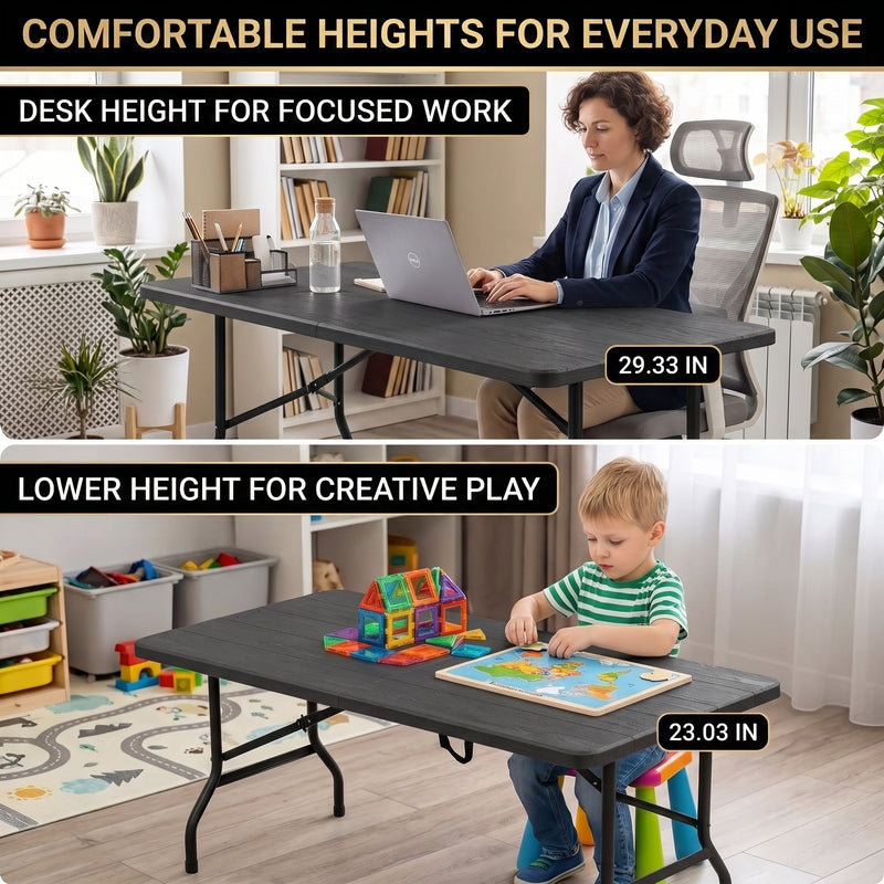 6 FT FOLDING CAMPING TABLE – PORTABLE INDOOR OUTDOOR TABLE WITH WATERPROOF HDPE TOP & CARRY HANDLE - 7