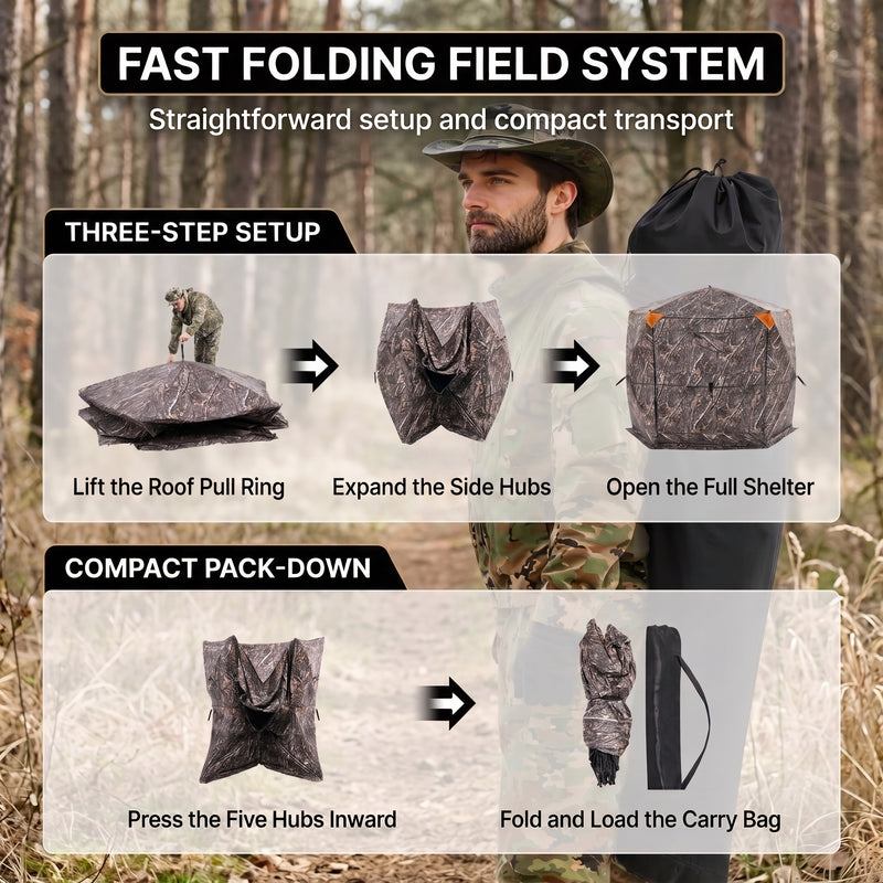 Silent Pop Up Hunting Blind with 270° See Through View – Waterproof Camo Ground Blind Tent for Turkey and Deer Hunting, 1-7 Person Capacity - 7
