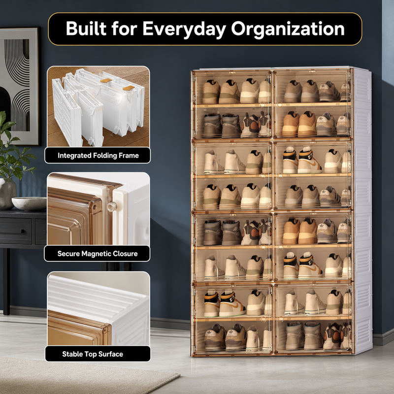 Foldable Shoe Cabinet with Doors – Slim Entryway Shoe Storage Organizer - 7