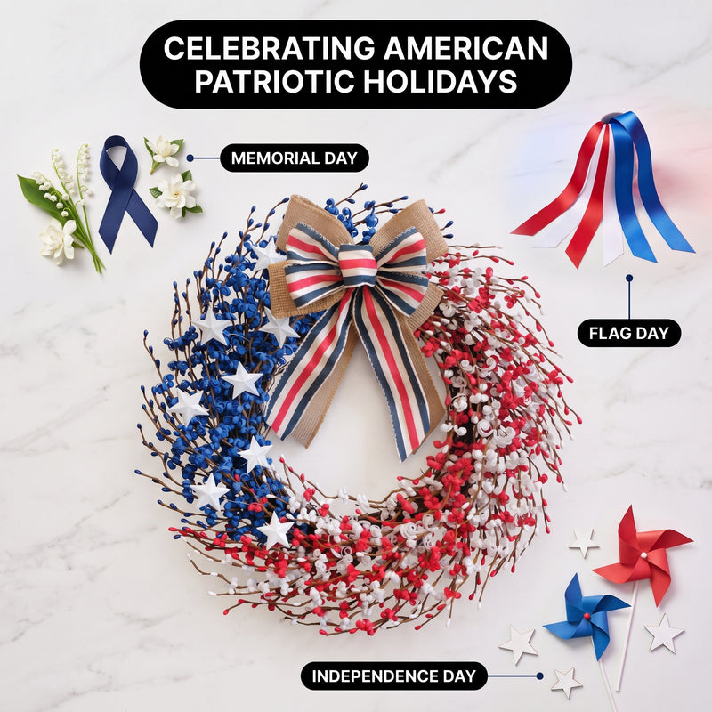 4TH OF JULY WREATH FOR FRONT DOOR – RED, WHITE & BLUE PATRIOTIC DÉCOR - 7