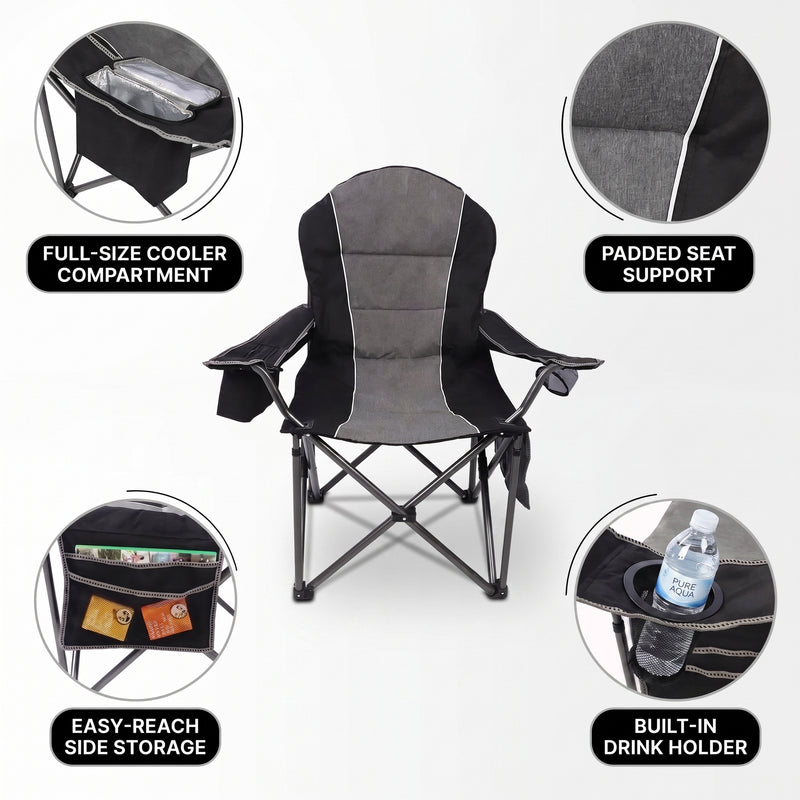 Oversized Portable Camping Chair with Lumbar Support & Cooler Bag - 7