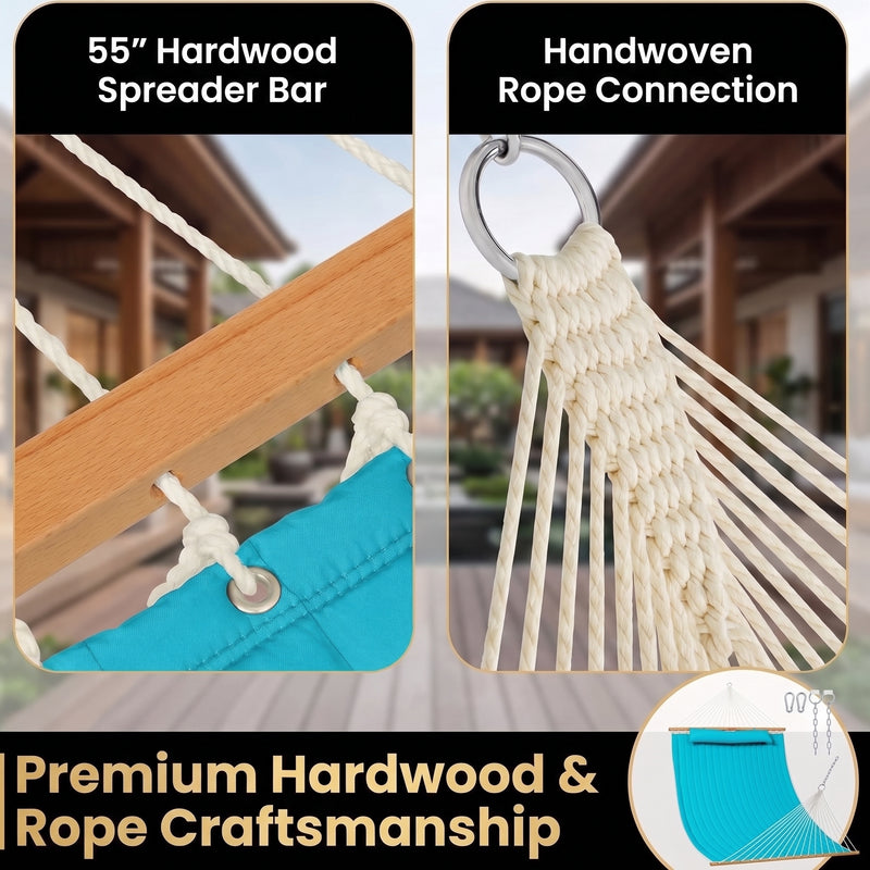 2-Person Quilted Outdoor Hammock 12FT – Double Layer with Pillow & Storage - 7
