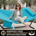 Outdoor Double Hammock with Stand for 2 – Heavy Duty Steel Frame, Pillow Included - 7