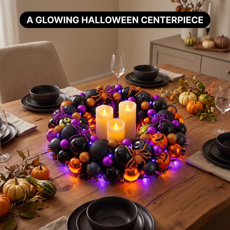 HALLOWEEN WREATH WITH LIGHTS FOR FRONT DOOR – PRE-LIT PUMPKIN, WITCH & GOTHIC PORCH DÉCOR - 7