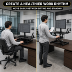 Standing Desk Converter, Height Adjustable Sit to Stand Desk Riser, Pneumatic & Electric Dual Monitor Laptop Workstation with Wide Keyboard Tray - 7