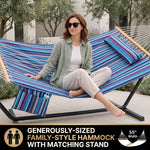 Outdoor Double Hammock with Stand for 2 – Heavy Duty Steel Frame, Pillow Included - 7