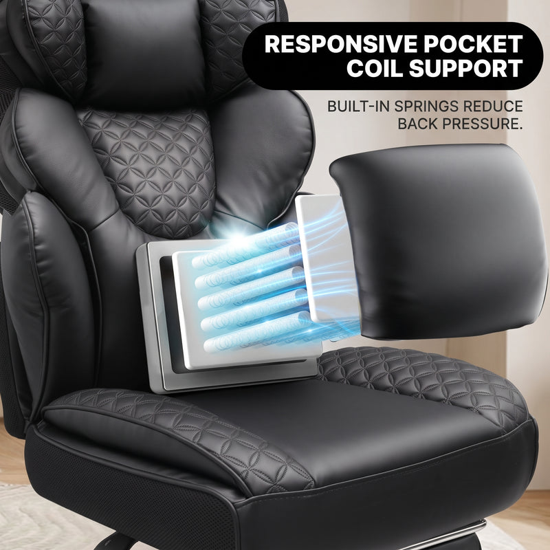 Big & Tall Office Chair with Footrest – Reclining Ergonomic Executive Chair, Wide Memory-Foam Seat, Adjustable Height - 7