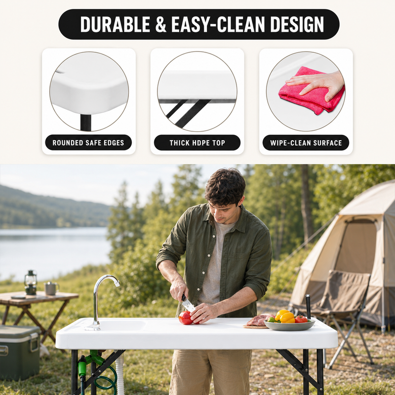 Folding Fish Cleaning Table with Sink & Sprayer Options - 7
