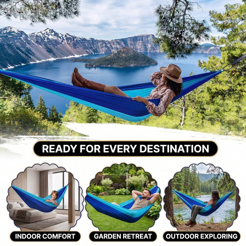 Portable Camping Hammock with Tree Straps – Lightweight Nylon Travel Hammock - 7