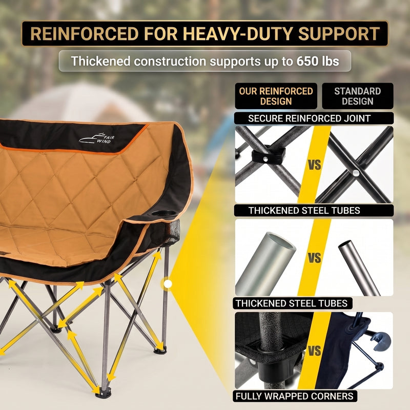 Oversized Padded 2-Person Folding Camping Loveseat Chair – Heavy Duty Outdoor Seating - 7