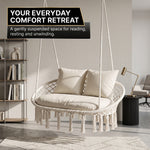 2-Person Hanging Hammock Chair with Cushion – Boho Macrame Swing for Indoor & Outdoor Relaxation - 7