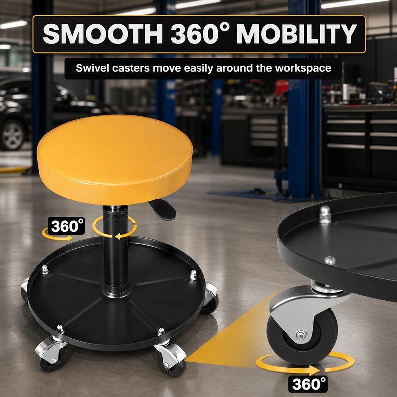 Pneumatic Rolling Mechanic Stool with Wheels – Adjustable Height Shop Stool with Tool Tray, 360° Swivel Seat for Garage & Workshop - 7