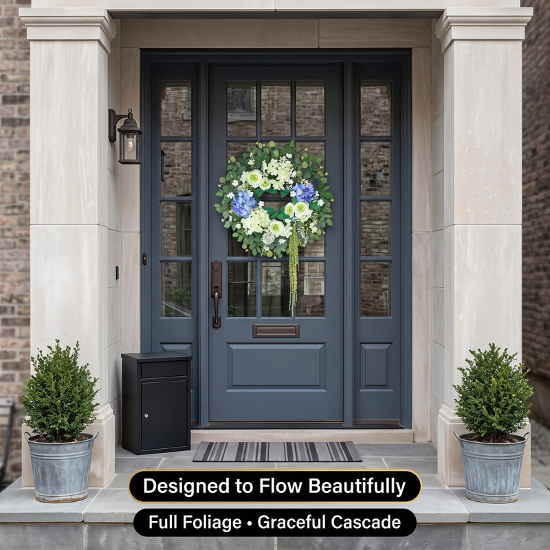 HYDRANGEA WREATH FOR FRONT DOOR – ARTIFICIAL FLORAL PORCH DÉCOR - 7