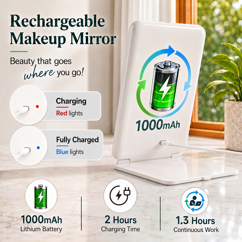 Portable LED Makeup Mirror – Rechargeable, Adjustable Brightness, Compact & Travel-Friendly - 7