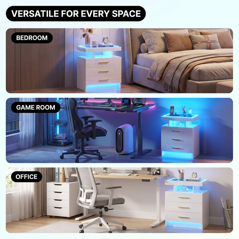 NIGHTSTAND WITH CHARGING STATION – LED, USB-C & DRAWERS - 7