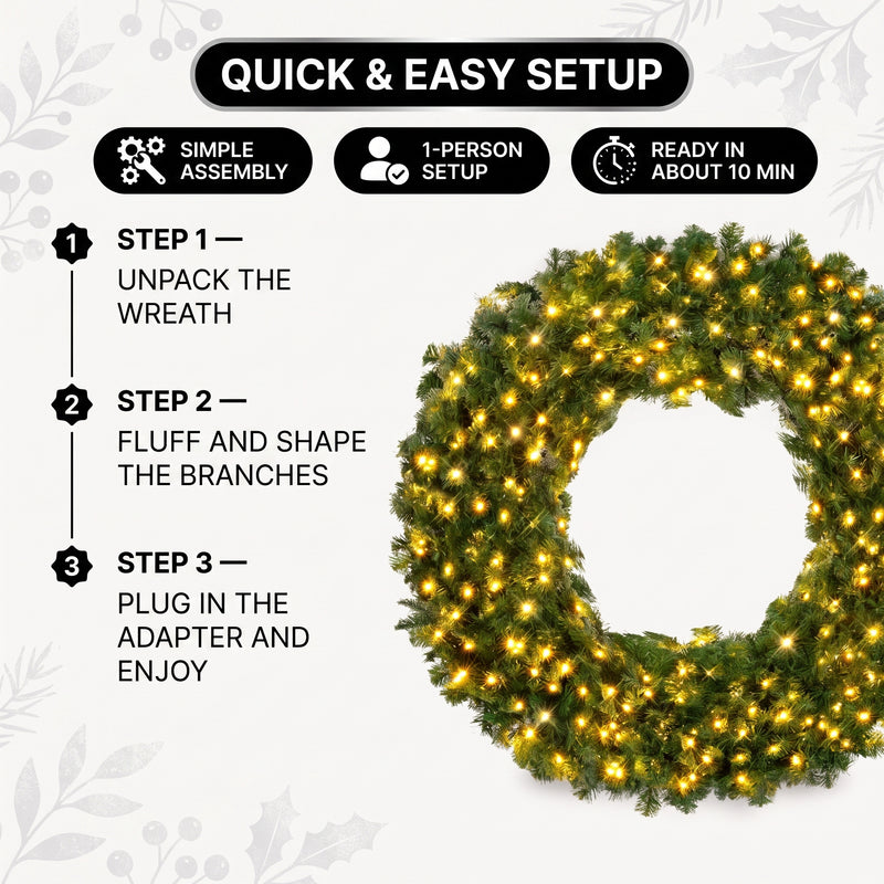 PRE-LIT CHRISTMAS WREATH – WARM LED DOOR DÉCOR - 7