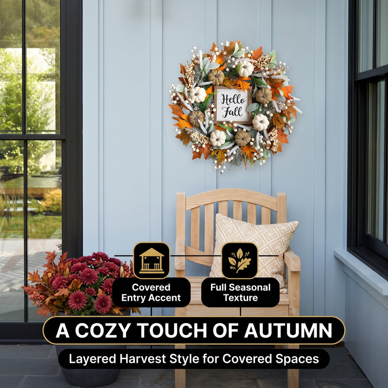 PUMPKIN WREATH FOR FRONT DOOR – FALL FARMHOUSE DÉCOR - 7