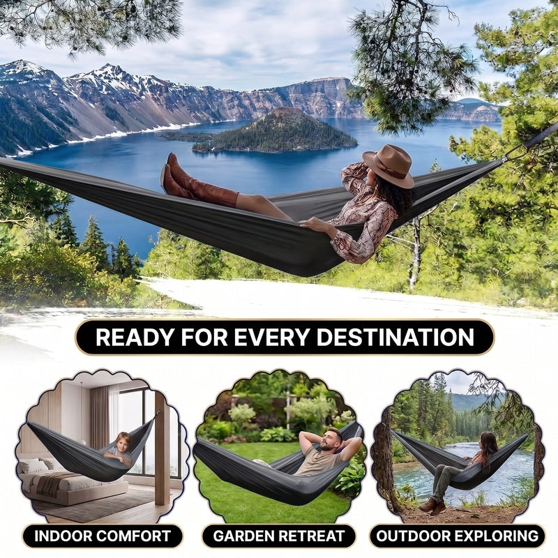 Portable Camping Hammock with Tree Straps – Lightweight Nylon Travel Hammock - 7