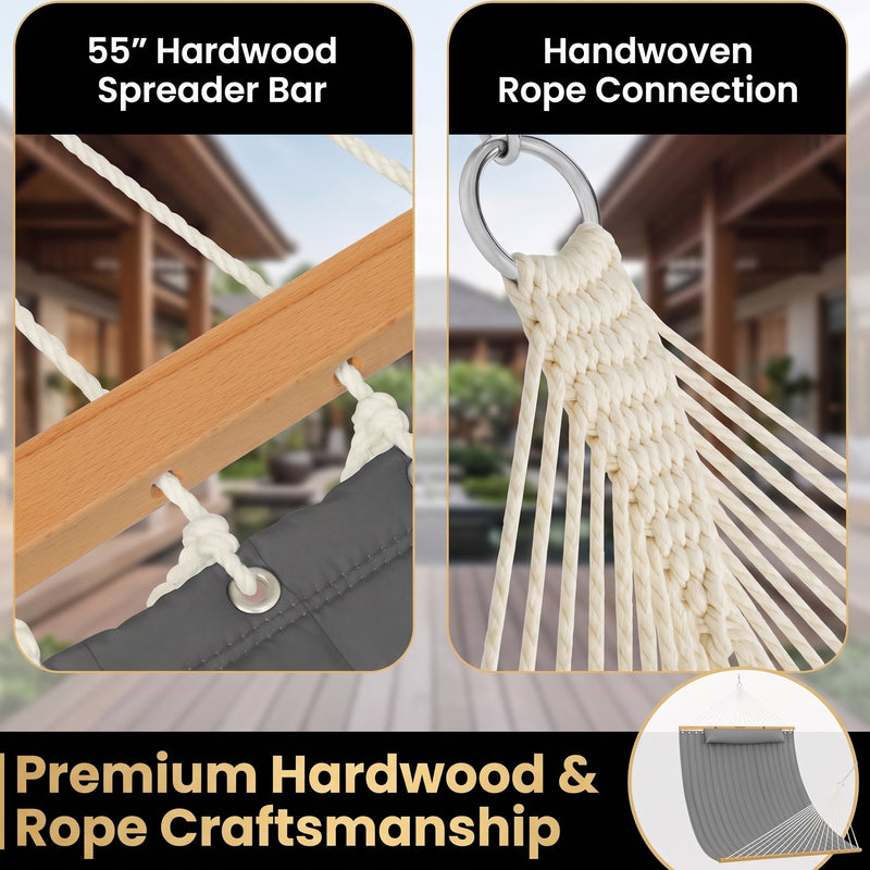 2-Person Quilted Outdoor Hammock 12FT – Double Layer with Pillow & Storage - 7