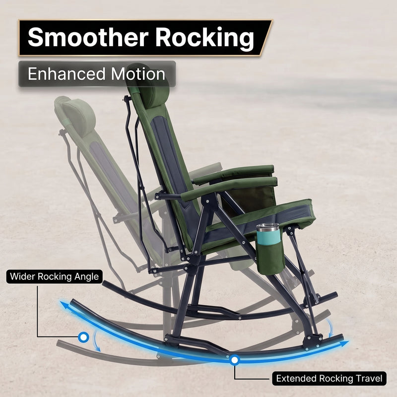 High Back Folding Rocking Camping Chair – Oversized Portable Outdoor Rocker with Cup Holder, Carry Bag & Heavy-Duty Steel Frame - 7