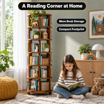 Rotating Bookshelf Tower – 360° Spinning Bookcase | 5 & 6-Tier, Solid Wood & MDF - 7