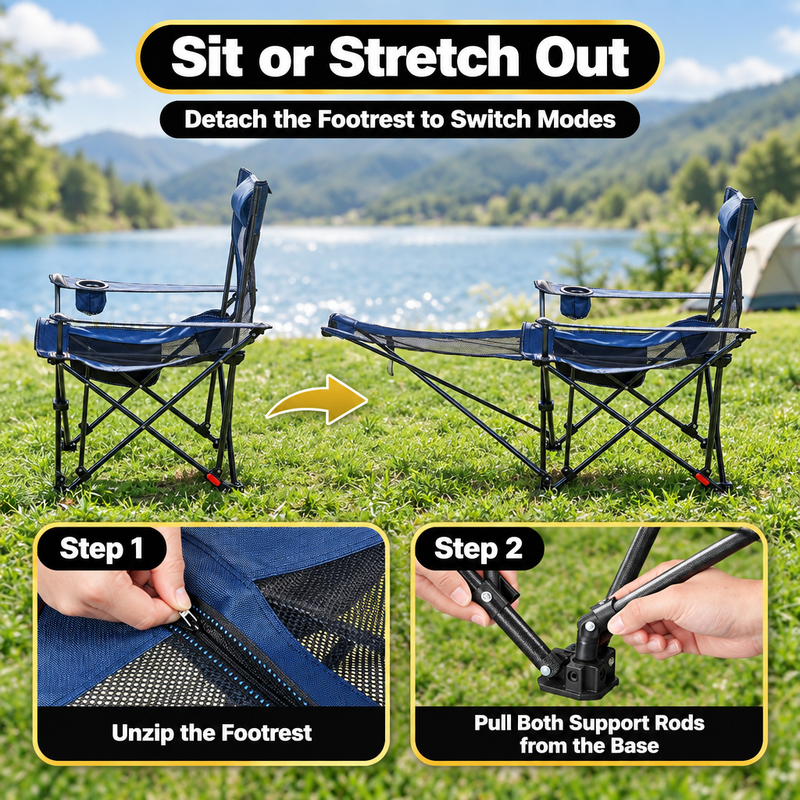 Premium Reclining Camping Chair with Footrest & Headrest – 4-Position Adjustable Recline - 7