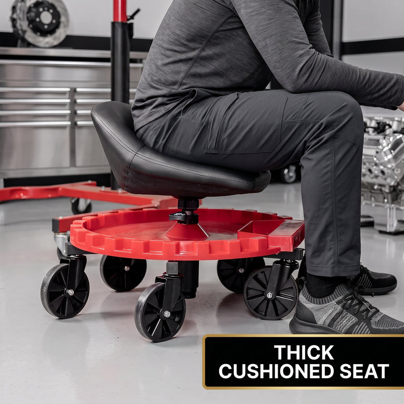 Rolling Mechanic Stool – Adjustable Workshop Seat with Tool Tray & Casters - 7