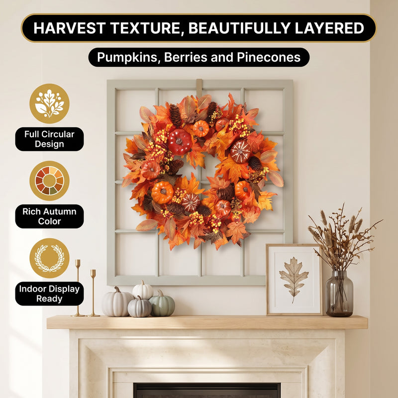 Pumpkin Wreath for Front Door – Fall Farmhouse Décor - 7