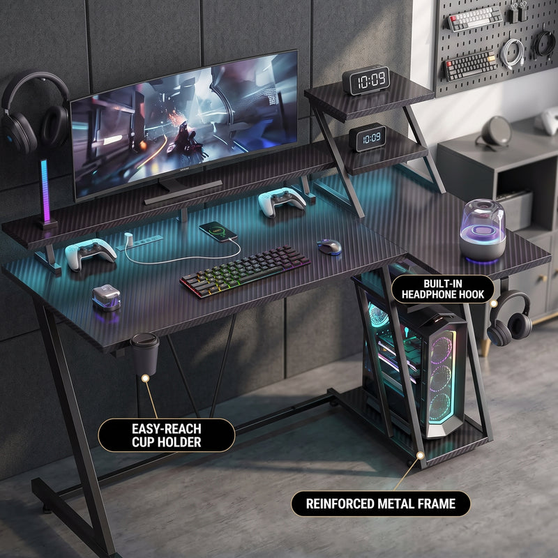L-SHAPED GAMING DESK – LED LIGHTS & POWER OUTLETS - 7