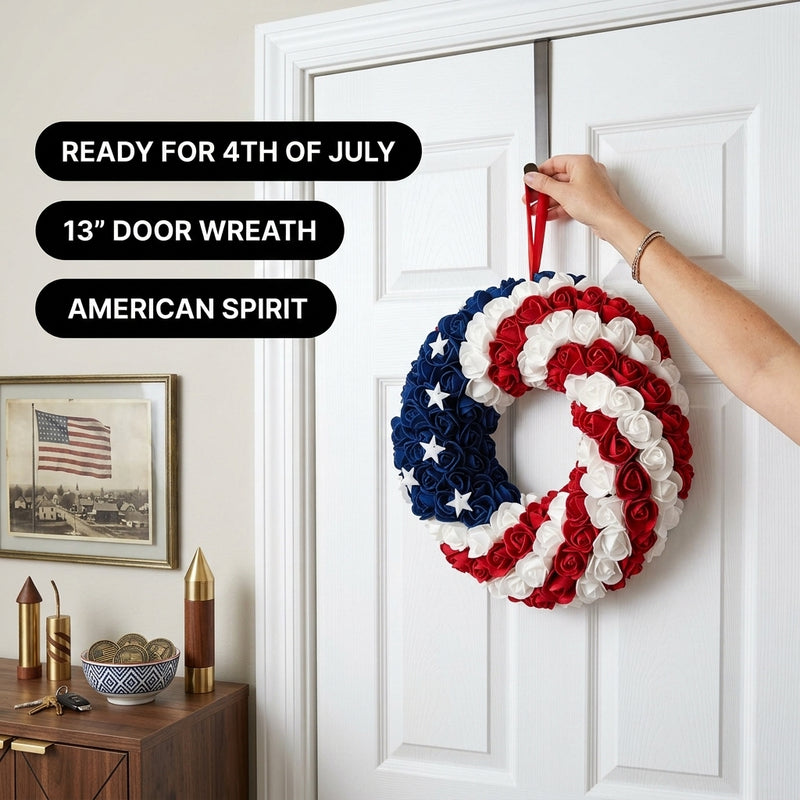 4TH OF JULY WREATH FOR FRONT DOOR – RED, WHITE & BLUE PATRIOTIC DÉCOR - 7
