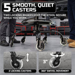 Rolling Mechanic Chair with Backrest and Footrest – Heavy Duty Shop Stool with Wheels, Adjustable Height Swivel Garage Chair - 7