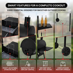 Portable Charcoal Grill with Smoking Function, Foldable Suitcase Design with Wheels, Multi-Tier Storage Rack & Waterproof Cover for Outdoor BBQ Parties - 7