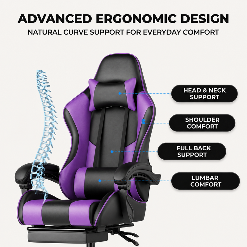 GAMING CHAIR WITH FOOTREST – LUMBAR SUPPORT & 360° SWIVEL - 7