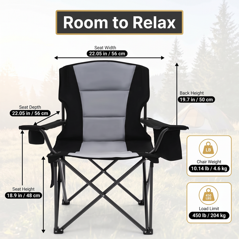 Heavy Duty Camping Chair with Cooler Storage – Single or Twin Pack - 7