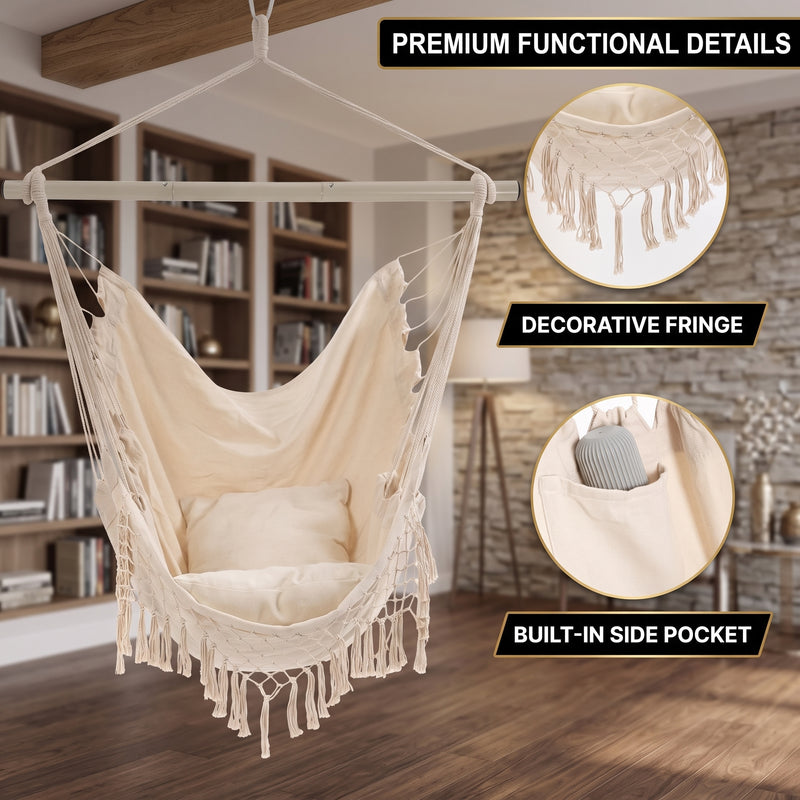 Boho Macramé Fringe Double Hammock Swing – Ultimate Comfort & Style - 7