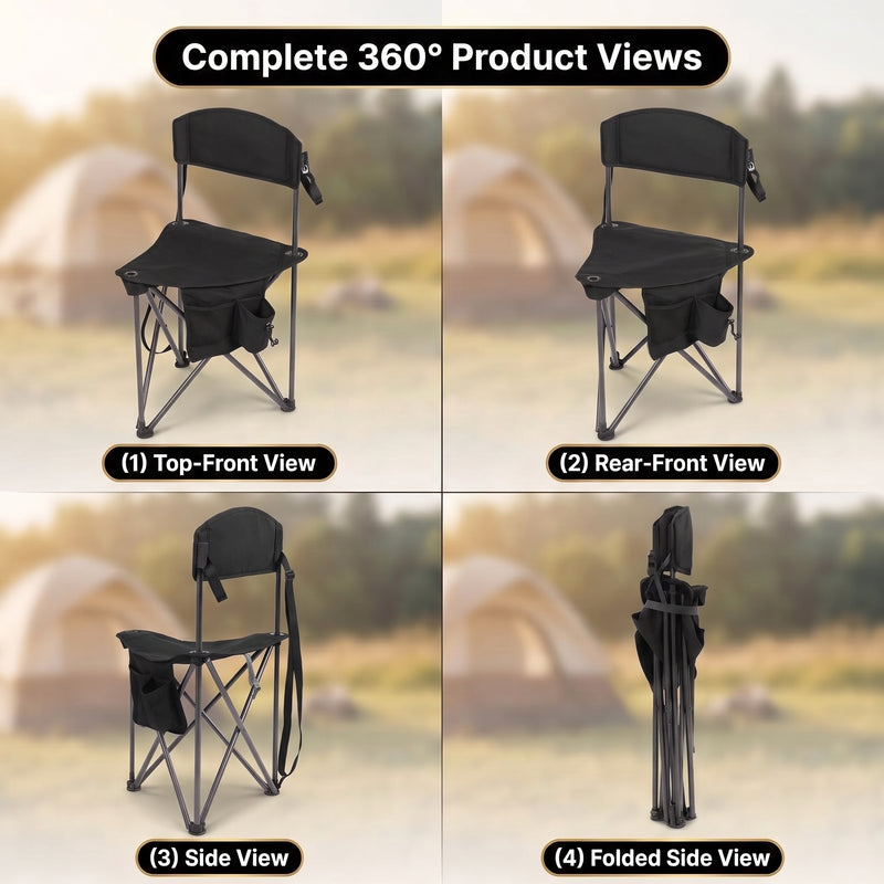 Tri-Lite Stool w/Back, Lightweight Portable Fishing Chair w/Cupholder and Carry Strap, Supports 225-Lb, Portable Outdoor Chair for the Hunting Blind, Camping, Travel, Hiking - 7